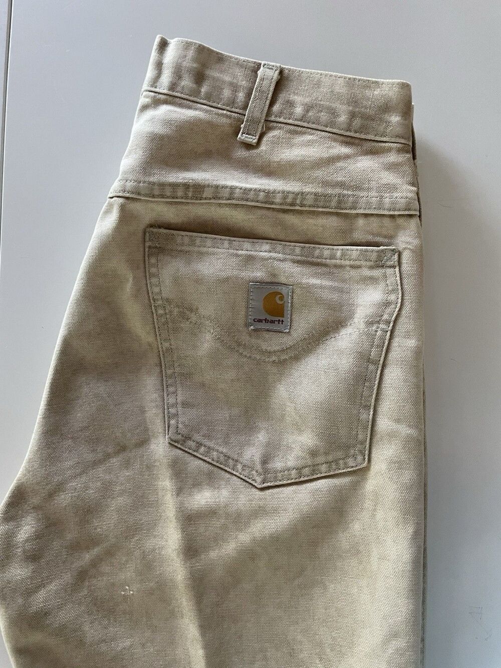 Tan Acid Wash/Mottled Carhartt Canvas Work Pants Size 30”x32”